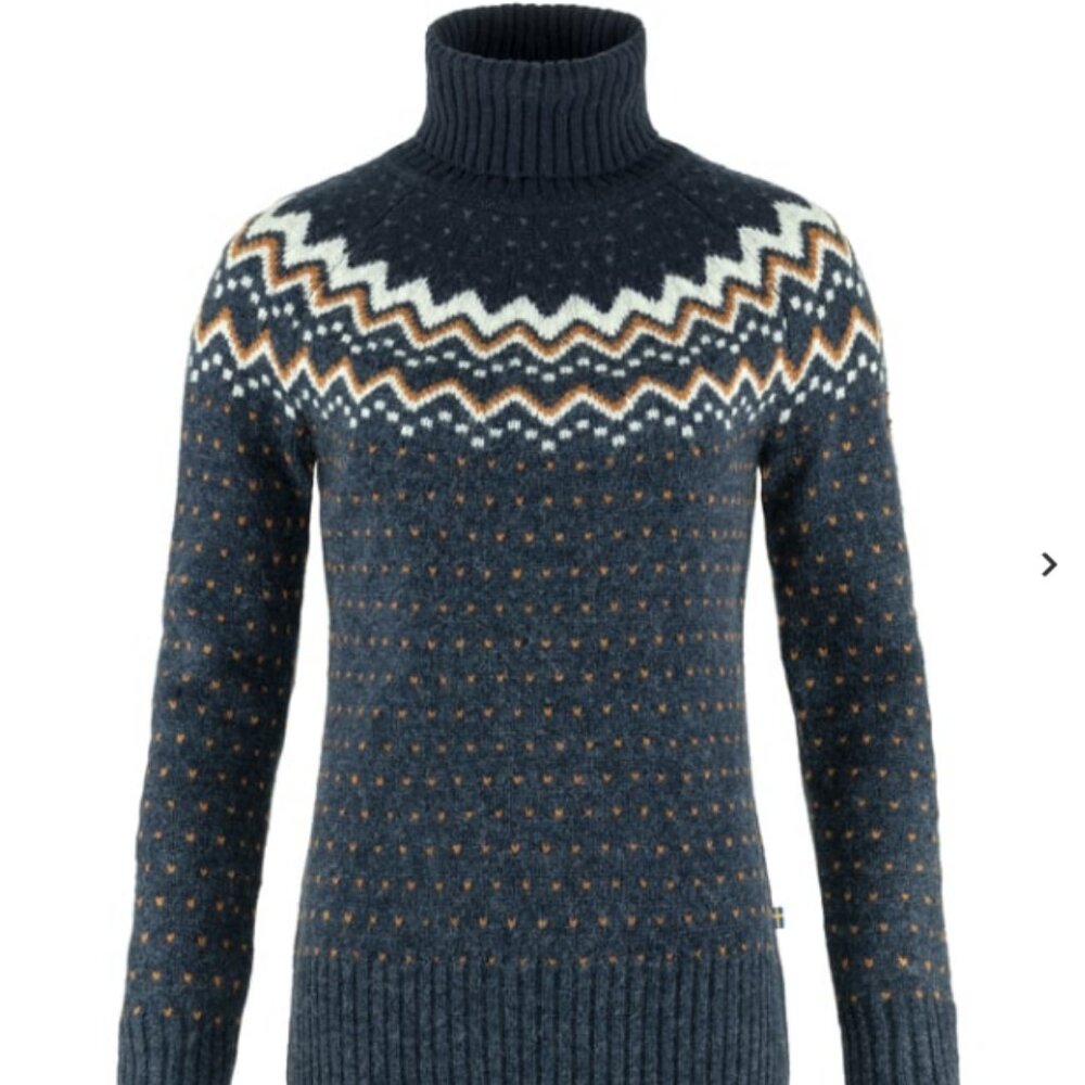 Fjallraven Ovik Knit Roller Neck wool sweater navy blue, size Small NWT
